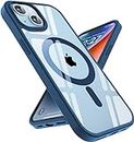 EGOTUDE Ultra-Hybrid Magnetic Case Cover with Built in Magnets Compatible with MagSafe for iPhone 14 / iPhone 13 (Polycarbonate, Transparent Back) (Blue)