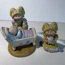 Lote de figuras de porcelana rubia y porcelana de repollo para niños perro y bebé vintage 1984