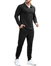 COOFANDY Men's 2 Piece Tracksuit Set Jogging Sweatsuit Workout Athletic Casual Quarter Zip Suit, 01-black, Small