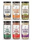 GreenFinity Raw Seed Combo Chia Seeds, Flax Seeds, Pumpkin Seeds, Sunflower Seeds, Watermelon Seeds & Muskmelon Seeds With Omega 3, Zinc, Fiber, Calcium, Protein - 950g (Pack of 6)