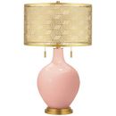 Rustique Warm Coral Toby Brass Metal Shade Table Lamp