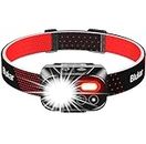 Blukar Head Torch Rechargeable, 2000L Super Bright LED Headlamp Headlight with Sensor Control & 7 Light Modes, IPX5 Waterproof, Hands-Free 30 Hrs Runtime for Cycling Power Cuts, Emergency etc, Red