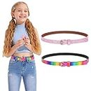 PALAY® 2 Pack Belt for Girls, Glittering PU Leather Girls Belt, Rainbow Waist Belt for Jeans Pants Dress, 35.4in Metal Buckle Belt for Kids Girl 6-12 Years Old (Pink & Rainbow)