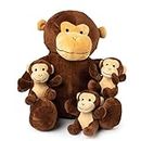 Talking Stuffed Mommy Monkey with 3 Baby Monkeys in her Tummy | Plush Monkey | Monkey Stuffed Animals | Stuffed Animal Family | Stuffed Animal Mom and Baby | Stuffed Animals for Ages 0+