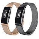 2-Pack Metal Bands Compatible with Fitbit Inspire 2 / Inspire HR/Inspire Bands, Breathable Sweat-proof, Stainless Steel Mesh Ring Replacement Band for Fitbit Inspire 2 Bands Women Men