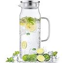 1.6 Liter 54 oz Glass Pitcher with Lid and Spout, Bivvclaz Glass Water Pitcher for Fridge, Glass Carafe for Hot/Cold Water, Iced Tea Pitcher, Drink Pitcher for Coffee, Juice and Homemade Beverage