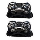 2PCS Black Foot Tambourine, Double Row Percussion With 4 Metal Bells, Suitable For Drum And Guitar Playing.