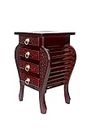 RESHUZ Carving Handmade Bedside Table with 4 Drawers Home Decor Furniture for Living Room & Bedroom Dark Brown Glossy Finish
