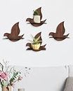 KiaNic Set of 4 Flying Birds MDF Wooden Wall Shelves Shelf Planter Stand for Wall Mounted Floating Display Rack Storage Organizer for Living Room Kitchen Bedroom Decoration Items (Brown)