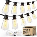 addlon 100FT(50FT*2) LED Outdoor String Lights Waterproof Patio Lights with 32 Shatterproof ST38 Replaceable Bulbs(2 Spare), Dimmable Outside Hanging Lights Connectable for Porch, Backyard, 2200K