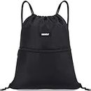 Drawstring Backpack String Bag Sackpack Cinch Water Resistant Nylon for Gym Shopping Sport Yoga by WANDF (Black)
