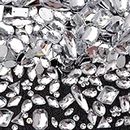 500 Pcs Flatback Acrylic Sewing Gems Crystal Mixed Shapes Sew On Rhinestones Clothes Sewing Beads Decorations (White)