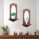 Wood Mirrored Candle Sconce Wall Decor Set 2, Rustic Wall-Mount Candle Holders, Oval Farmhouse Hanging Wall Art, Arched Top Frame, Mirrored Candle Holder (2 Set Walnut)