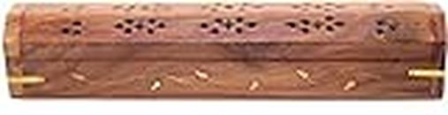 Bramble & Jones Foglia-legno massello incenso Joss Sticks Storage Box con costruito in Ash Catcher e bruciatore cono, marrone, 33,8 x 7,2 x 7,2 cm