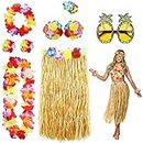 PHOGARY 8 PCS Hula Skirt Costume Accessory Kit for Hawaii Luau Party - Dancing Hula Flower Bikini Top Hawaiian Lei