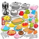 TECHNOK 83PCS Pretend Play Kitchen Toys Cookware with Play Food Toy Set - Play Dishes Cookware Set - Large Toy Pots and Pans for Kids Kitchen Pretend Dishes - Play Food Set - Cooking Utensils