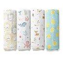 haus & kinder Haus And Kinder Fruity Fauna Collection 100% Cotton Soft Muslin Swaddles Wrap For Newborn Baby, Size 100 Cm By 100 Cm - Pack Of 4 (Lion, Woodland, Lemon, Ocean)