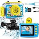 GKTZ Kids Waterproof Camera - 180 Rotatable 20MP Children Digital Action Camera Underwater Sports Camera, Birthday Gift Toys for Boys 3 4 5 6 7 8 9 10 Year Old with 32GB SD Card (Blue)
