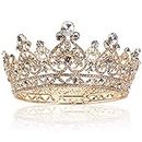 Yopay Gold Crowns, Full Round Diamond Crystal Bridal Wedding Crowns Tiaras Headband for Women Birthday Prom Queen Pageant