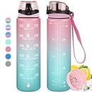 32 oz Water Bottles with Times to Drink:Motivational Water Bottle with Time Marker - Flip Lid, BPA Free Tritan Water Jug Leakproof Waterbottle for Fitness,by ZOMAKE(Gradient Pink Blue Fashion)