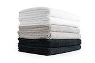 The Rag Company - Spa & Yoga Towel - Gym, Exercise, Fitness, Sport, Ultra Soft, Super Absorbent, Fast Drying Premium Microfiber, 365gsm, 16in x 27in, White + Ice Grey + Black (6-Pack)