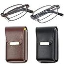 Reading Glasses Set of 2 Fashion Folding Readers with Leather Cases Brown and Gunmetal Glasses for Reading for Men and Women +1.75
