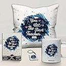Jhingalala Satin You Are The Best Teacher Printed Satin 12X12 Inches Cushion With Filler, Coffee Mug, Key Chain, Greeting Card Combo For Teacher'S Day