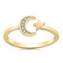 White CZ Open Adjustable Moon Star Gold-Tone 925 Sterling Silver Ring Size 5