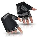 HuwaiH Cycling Gloves for Men/Women Anti-Slip Shock-Absorbing Biking Gloves Half Finger Gel Pad Bicycle Gloves Breathable Bike Gloves (Black/Gray, Medium)