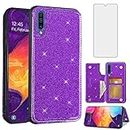 Asuwish Phone Case for Samsung Galaxy A50 A50S A30S Wallet Cover with Screen Protector and Card Holder Bling Glitter Cell Accessories Glaxay A 50 50S 30S Gaxaly S50 50A A505G Women Girls Purple