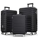 SHOWKOO Luggage Sets Expandable ABS Hardshell 3pcs Clearance Luggage Hardside Lightweight Durable Suitcase Sets Spinner Wheels Suitcase with TSA Lock (Black)