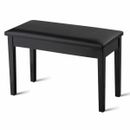 Costway Solid Wood PU Leather Piano Bench Padded Double Duet Keyboard Seat Black