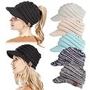 YAMEE Womens Wool Warm Soft Knitting Ponytail Beanie Hat Winter Outdoor Snow Leisure Messy Bun Beanie Hats (Black)(Size: One Size)