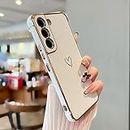 DEFBSC Compatible with Samsung Galaxy S22 Plus Case with Gold Heart, Luxury Plating Edge Bumper Cute Case with Full Camera Protection for Women Girls, Anti-Scratch Shockproof Phone Cover,White