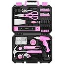 DEKO Pink 98 Piece Tool Set,General Household Hand Tool Kit with Plastic Toolbox Storage Case