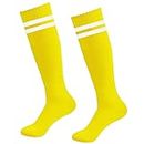 HECCEI Kids Soccer Socks, 1 Pair Knee High Basketball Socks Striped Tube Socks for Athletic Team Sports for Youth Boys & Girls 5-10 Years Old(Yellow)