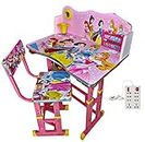 MLU Kids Study Table and Chair Set (Pink) Height Adjustable Wooden Baby Desk Age Between 2-11, with Free 8+1 Socket Extension Board