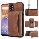 Dswteny Phone Case for ZTE ZMAX 11/Z6251 Wallet Cover with Crossbody Shoulder Strap and Leather Credit Card Holder Pocket Slim Stand Cell Accessories Mobile Flip Purse ZTE Z6251 Girls Women Brown