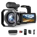 Videocamera 4K 48MP 60FPS, 18X Zoom Digitale Videocamera Videocamera Vlogging per YouTube con Stabilizzatore Manuale, Paraluce, Telecomando, 2 Batterie, Scheda SD 32GB