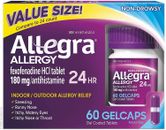 Allegra Allergy 24 Hr 180 mg 60 Gelcaps Long Fast-Acting Exp 6/24