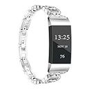 Wekin Replacement Metal Bands Compatible for Fitbit Charge 3/Charge 4/Charge3 SE Women Men, Adjustable Bracelet Wristbands Straps Accessory for Fitbit Charge 3 Fitness Tracker (silver)