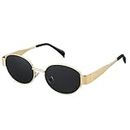 Melpomenia Retro Oval Sunglasses for Women Men - Fashion Sun Glasses - Rectangle Metal Frame Shades, A1 Gold / Grey, Medium