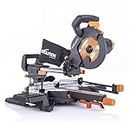 Evolution Power Tools R210SMS-300+ Sliding Mitre Saw with Multi-Material Cutting, 45 Degree Bevel, 50 Degree Mitre, 300 mm Slide, Blade Included Cuts Wood Plastic Metal & More (1500 W, 230 V, 210 mm)