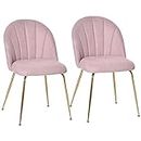 HOMCOM Modern Dining Chairs Set of 2, Upholstered Kitchen Chairs, Accent Chair with Gold Metal Legs for Kitchen, Dining Room, Pink