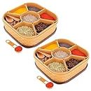 Primelife Plastic 2 Pcs Masala Rangoli Box Dabba for Keeping Spices, Spice Box for Kitchen, Masala Container, Plastic Wooden Style, 7 Sections (MB - 2)