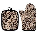 GOSTONG Cool Leopard Print Microwave Oven Mitts and Pot Holders Cover Set Heat Insulation Blanket Mat Pad Mittens Glove Baking Pizza Barbecue BBQ Accessories Home Kitchen Decor