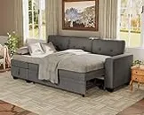 Flamaker Sleeper Sofa, Sofa Bed with Storage Chaise, L Shaped Pull Out Couch for Living Room, Home Furniture, Apartment (Dark Grey)