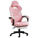 NIONIK Gaming Chair with Footrest and Massage Lumbar Support, Ergonomic Computer Gamer Chair, Office Video Game Chairs with Adjustable Height and Backrest(Pink White)