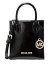 Michael Kors Mercer Extra-Small Pebbled Leather Crossbody Bag, Black/Patent