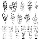 JINYOUS 22 Sheets Realistic Temporary Tattoo, 10 sheets Sexy Snake Fake Tattoos Stickers, Floral Peony Rose Tribal Viper Snake Temporary Tatoos For Women Men Adults Body Art Forearm Arm Leg